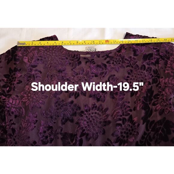 VTG Katy D Deep Purple Babydoll Velour Velvet Burnout Dress PLUS 18/20 Floral - Picture 14 of 16